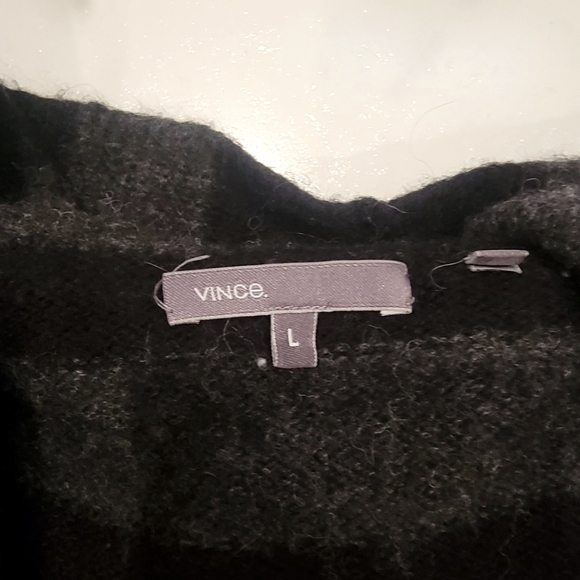 Vince Striped Open Alpaca Wool Cardigan with Hood, Black & Grey - Sz L - Picture 3 of 4